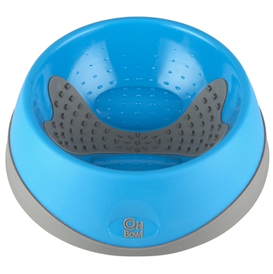 PLATO PARA PERRO PLASTICO REDONDO CELESTE-GRIS ALIMENTACION LENTA