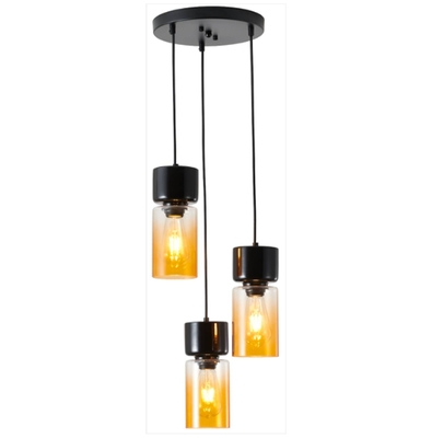 LAMPARA PENDANT 3 LUCES E27 CILINDRO NEGRO-AMARILLO