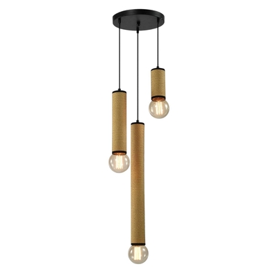 LAMPARA PENDANT 3 LUCES E27 CILINDRO DORADO-NEGRO