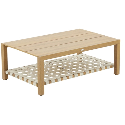 MESA 43 cm x 120 cm x 71 cm ALUMINIO CAFE RECTANGULAR CON BASE TEJIDA