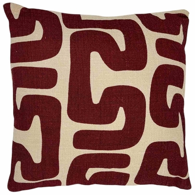 COJIN DECORATIVO 45 cm x 45 cm POLIESTER BEIGE-ROJO CON LINEAS ABSTRACTAS