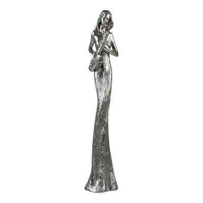FIGURA MUSICO DECORATIVO 48.5 cm x 10.5 cm x 8.5 cm CERAMICA PLATA