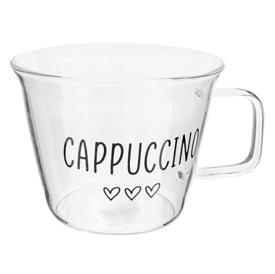 TAZA 240 mL VIDRIO TRANSPARENTE-NEGRO DISEÑO CAPPUCCINO