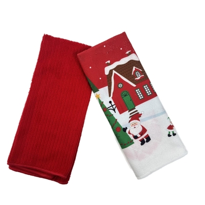 TOALLA PARA COCINA NAVIDAD 63 cm x 38 cm ROJO-BLANCO-VERDE SANTA-ELFOS