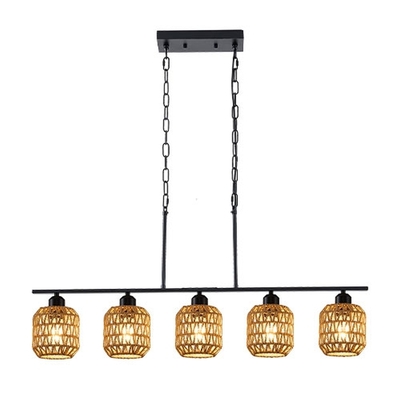 LAMPARA PENDANT 5 LUCES E27 CAFE TEJIDO TIPO RATTAN