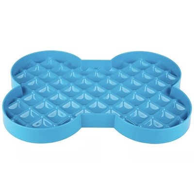 PLATO FLEXIBLE PARA PERRO 19 cm x 25 cm CAUCHO HUESO CELESTE ALIMENTACION LENTA