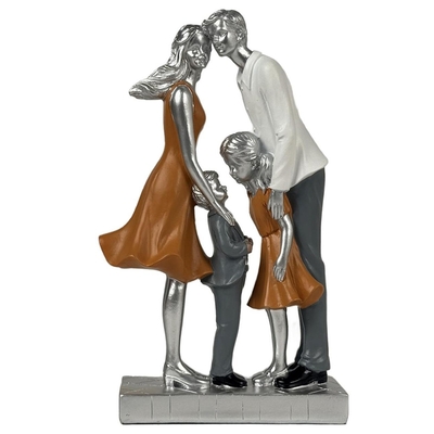 FIGURA FAMILIA DECORATIVA 24.5 cm x 15 cm CERAMICA BLANCO-ANARANJADO-GRIS