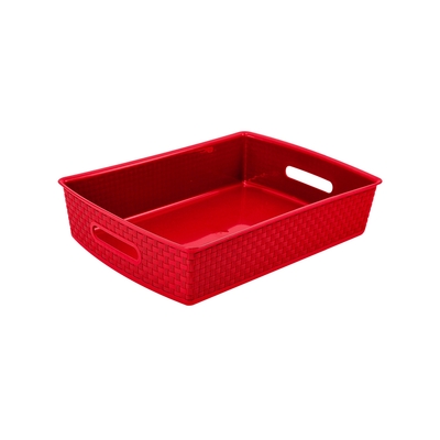 CANASTA ORGANIZADORA 12 L PLASTICO ROJO TEXTURA RATAN