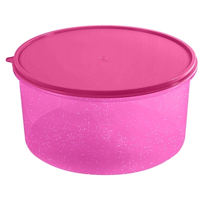 HERMETICO REDONDO 10.4 L PLASTICO ROSADO CON TAPA Y GLITTER