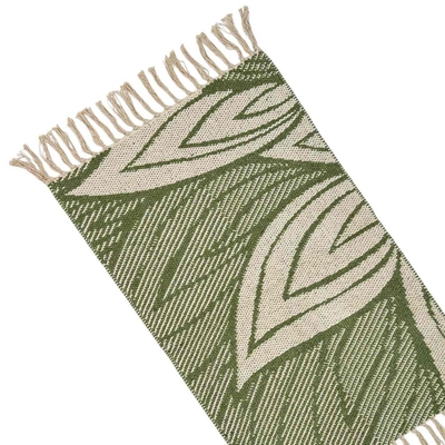 ALFOMBRA 90 cm x 60 cm ALGODON VERDE-BEIGE HOJAS