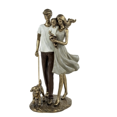 FIGURA FAMILIA DECORATIVA 25.5 cm x 13 cm CERAMICA DORADO-BLANCO