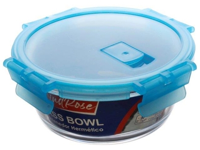 HERMETICO PARA ALIMENTOS 530 mL VIDRIO TRANSPARENTE CON TAPA CLICK AZUL