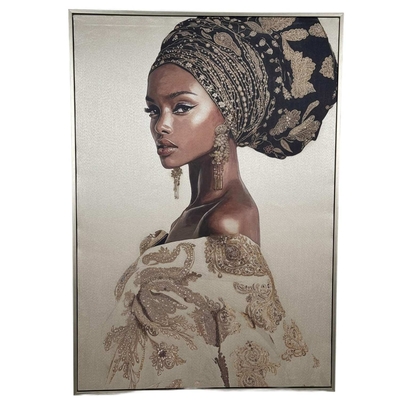 CUADRO DECORATIVO 100 cm x 70 cm MUJER NEGRO-DORADO-BLANCO