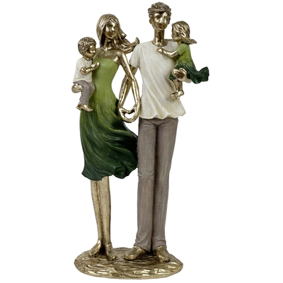 FIGURA FAMILIA DECORATIVO 26 cm x 13.5 cm x 7.5 cm CERAMICA DORADO-BLANCO-VERDE