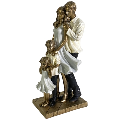 FIGURA FAMILIA DECORATIVA 25 cm x 11.5 cm CERAMICA DORADO-BLANCO