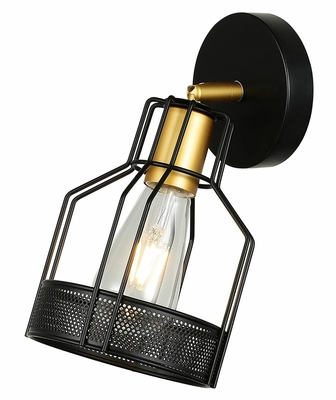 LÁMPARA APLIQUE PARED 1 LUZ E27 DORADO NEGRO DIFUSOR METAL