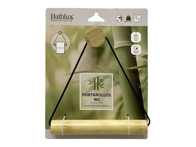 PORTARROLLO ADHESIVO PARA BAÑO MADERA-METAL CAFE-NEGRO