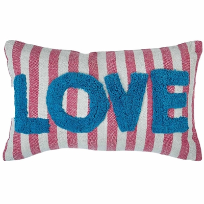 COJIN DECORATIVO 50 cm x 30 cm ALGODON BLANCO-ROJO LOVE