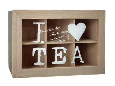 ORGANIZADOR PARA TE 24 cm x 15 cm MADERA CAFE-VERDE CON TAPA