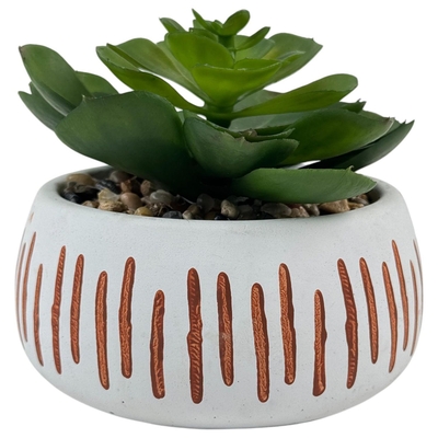 PLANTA ARTIFICIAL 12 cm x 13 cm SUCULENTA CON MACETA BLANCO-CAFE