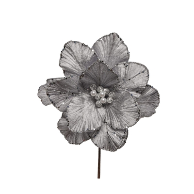 FLOR NAVIDAD 50 cm x 29 cm PLATA CON BRILLO