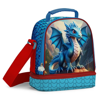 LONCHERA TERMICA INFANTIL AZUL-ROJO DISEÑO DRAGON