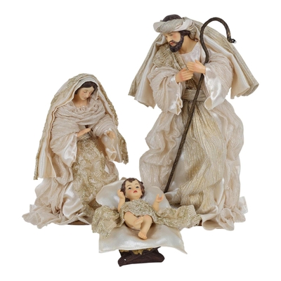 SAGRADA FAMILIA NAVIDAD 15 cm x 36 cm CERAMICA CREMA-DORADO