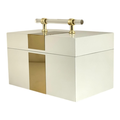 CAJA DECORATIVA 17 cm x 24 cm x 14 cm MADERA BLANCO-DORADO CON AGARRADERO