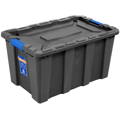 CAJA ORGANIZADORA 40 L PLASTICO NEGRO CON TAPA CLICK