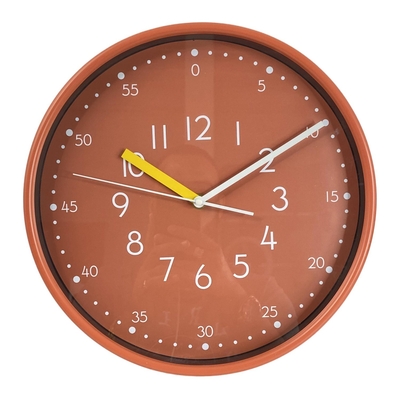 RELOJ PARED 30 cm PLASTICO ROJO LADRILLO REDONDO