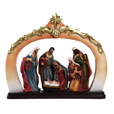 NACIMIENTO NAVIDAD 6 cm x 21.8 cm x 19 cm CON ARCO POLIRESINA MULTICOLOR CON LUZ A BATERIA