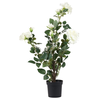 FLOR ARTIFICIAL 74 cm ROSAS BLANCAS CON MACETA NEGRO