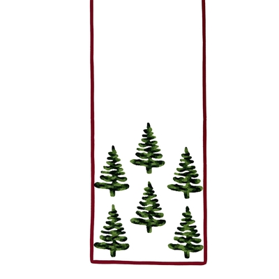 CAMINO DE MESA NAVIDAD 182 cm x 35 cm CREMA CON ARBOLES VERDE Y BORDE ROJO
