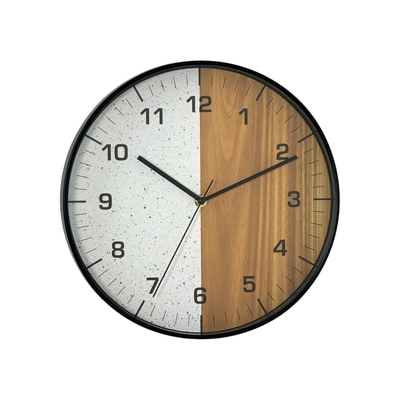 RELOJ PARED 30 cm PLASTICO BLANCO-CAFE CON BORDE NEGRO REDONDO