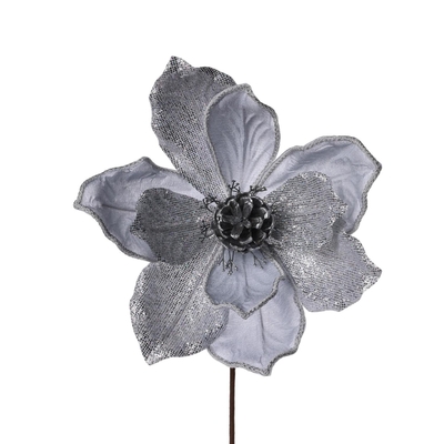 FLOR NAVIDAD 40 cm x 29 cm PLATA CON FRUTO DE PINO