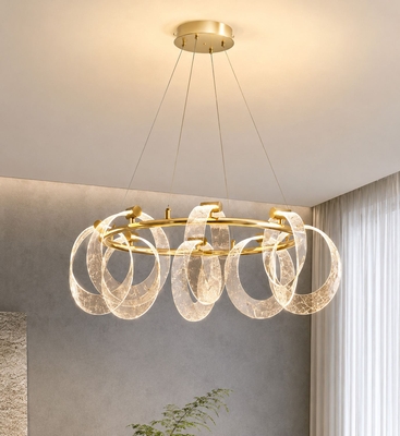LAMPARA PENDANT LED 30 W LUZ CALIDA NEUTRA Y FRIA DISEÑO CIRCULAR AROS ACRILICO DORADO