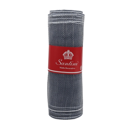 MALLA NAVIDAD 25 cm x 8.2 m (9 yd) GRIS CON LINEAS BLANCO