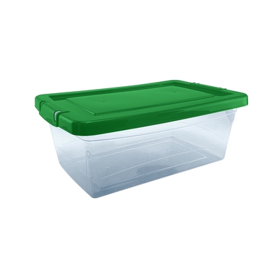 CAJA ORGANIZADORA 12 L PLASTICO TRANSPARENTE CON TAPA VERDE