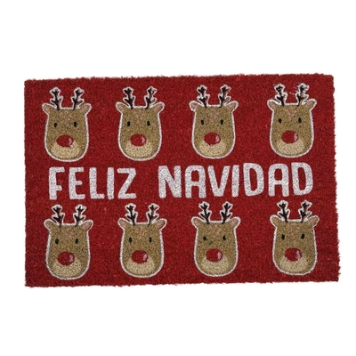 ALFOMBRA NAVIDAD 60 cm x 40 cm RENO FELIZ NAVIDAD CAFE-ROJO-BLANCO