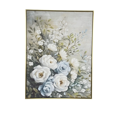 CUADRO DECORATIVO 100 cm x 76 cm FLORES BLANCO-CELESTE
