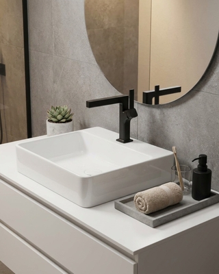 MEZCLADOR LAVABO MONOMANDO NEGRO MATE CUELLO BAJO MIGGET