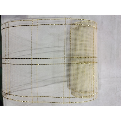 MALLA NAVIDAD 25 cm x 8.2 m (9 yd) CHAMPAGNE CON LINEAS DORADO