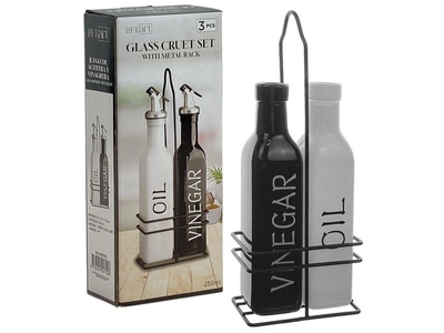 ACEITERA-VINAGRERA 250 mL VIDRIO BLANCO-NEGRO CON ORGANIZADOR
