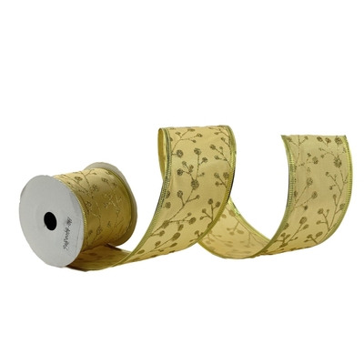 LISTON NAVIDAD 6.3 cm x 8.2 m (9 yd) DORADO RAMAS