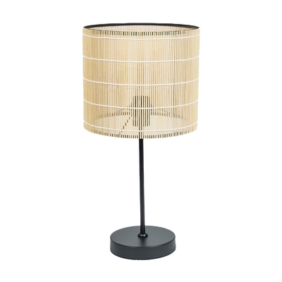 LÁMPARA MESA 1 LUZ E27 BAMBU BEIGE BASE METAL NEGRO