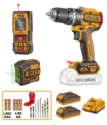 TALADRO DE IMPACTO + NIVEL LASER 3D + MEDIDOR DISTANCIA 20 V