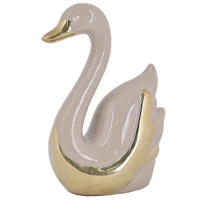 FIGURA CISNE DECORATIVO 19 cm x 12.5 cm CERAMICA ROSADO-DORADO