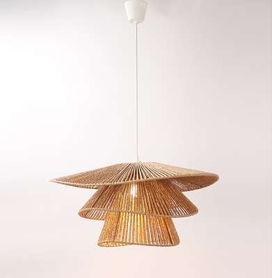 LAMPARA PENDANT 1 LUZ E27 PAPEL TEJIDO TEXTURA RATTAN CAFE