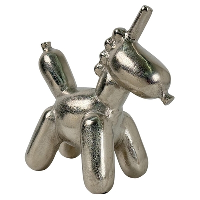 FIGURA UNICORNIO DECORATIVO 27 cm x 24 cm ALUMINIO PLATA