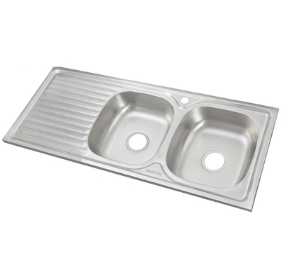 FREGADERO EMPOTRAR ACERO INOXIDABLE 2 POCETAS CON ESCURRIDERO IZQUIERDO 1.20 m x 0.50 m WADFOW